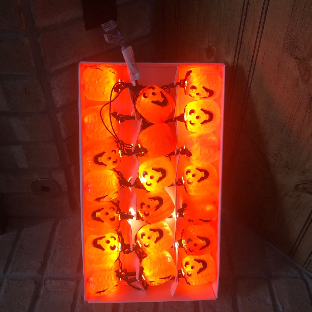 Vintage Halloween Pumpkin String Lights Set Of 20 Jack O Lantern Orange Tested